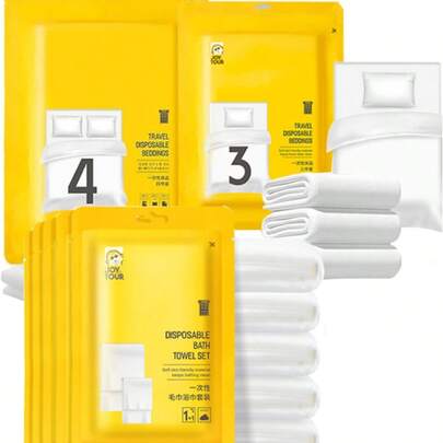 1/2/5pcs Disposable Bath Towel Set, Bedding Set, Portable Disposable Bed Sheet, Duvet Cover & Pillowcase, Double-Layer SMS Non-Woven Fabric 3pcs Or 4pcs Set, B&B Hotel Supplies, Travel & Outdoor Use