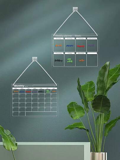لوح أكريليك معلق للتخطيط الأسبوعي/الشهري، تقويم قابل للمسح الجاف، لوحة ملاحظات