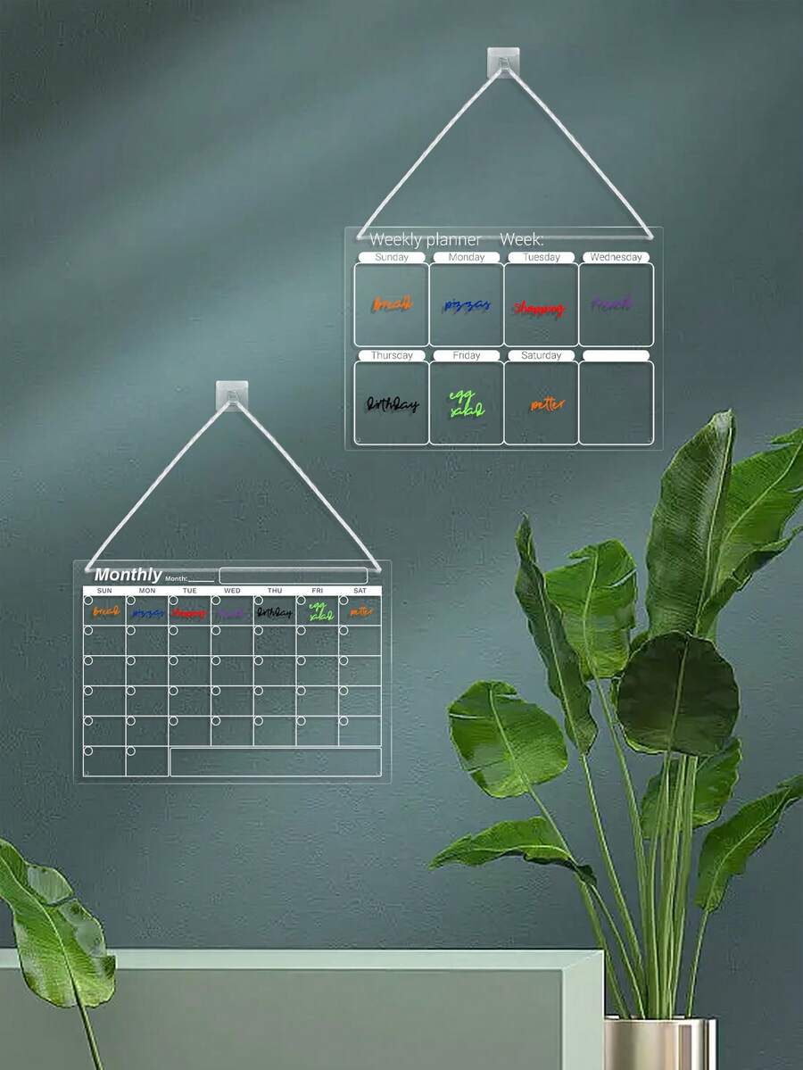 亚克力悬挂式月/周计划白板，可擦写日历，留言板 - 懸掛亞克力板 - 查看 1
