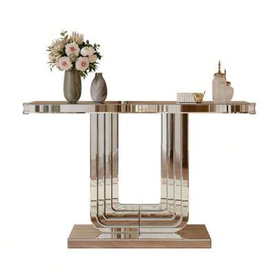 120cm Mirror Console; Modern 120cm Mirror Console – Elegant Console With Silver Finish And Stable U-Shaped Base, Scratch-Resistant And Easy To Clean, Luxurious Living Room Table That Will Brighten Up Any Room.