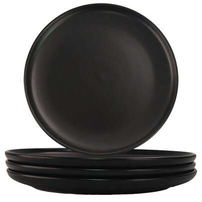 Bộ 4 đĩa ăn tối/salad bằng gốm sứ, viền lượn sóng, đường kính 7.5 inch, thích hợp dùng cho món tráng miệng, salad, khai vị, bữa tối nhỏ, v.v., an toàn khi sử dụng trong lò vi sóng và máy rửa chén, chống trầy xước, màu đen mờ.