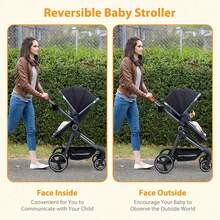 2-en-1 cochecito de bebé con cesta de Moisés para bebés y recién nacidos de 0 a 36 meses, cochecitos plegables ligeros de viaje con paraguas, cochecitos compactos con asientos reversibles para niños pequeños - Negro - Ver 8