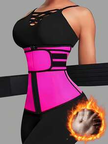 1pc Women's Waist Trainer, Waist Cincher, Sauna Sweat Waist Belt, Sports Fitness Waist Trimmer, Belly Band, Waist Slimming Belt, Abdominal Trainer - Hot Pink - View 13