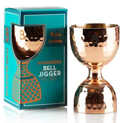 Hammered Bell Jigger By Bull In China - Premium 1OO% Copper With 0.25oz To 2oz Measures For Cocktails, Bars & Bartenders