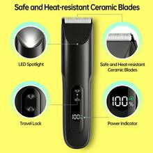 Conduroma 男士体毛修剪器 - 便携式电动私处及腹股沟毛发修剪器套装，防水干湿两用，配有可更换陶瓷刀片，理想礼物 - 黑色 - 查看 12