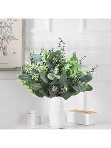 12件/套，11.8英寸人造叶枝，塑料玫瑰叶，仿真绿植，适用于室内外家居酒店派对婚礼装饰、桌面摆件、DIY工艺品、Rama装饰 - 綠色 - 查看 2