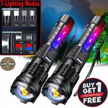Ultra-Bright Rechargeable LED Flashlight, LED+COB Torch, FREE, Zoomable Floodlight - USB Rechargeable, With Battery, For Camping, Fishing, Hunting, Adventure Emergencies, Perfect For Father' Day Gifts, Holiday Emergencies Lighting - Đèn pin LED sạc siêu sáng - Xem 2