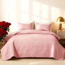 3 Pcs Bed Comforter Set,Queen Comforter Set,Edredones Para Cama Queen Size Quilt Bedding Set,Army Green Warm Microfiber Quilt Set,3-Piece Bedding(1 Quilt+2 Pillow Shams) King 104''X96'' Fluffy Cozy Skin-Friendly Lightweight Breathable Soft All-Season Quilt For Bedroom Home Living Room Dorm Office Apartment Decor - Pink - View 5