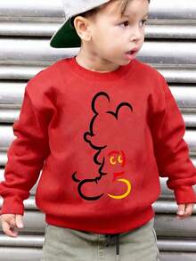 Disney Mickey Mouse Line Pattern Print, Autumn And Winter Children's Round-Neck Sports Hoodie, Suitable For Boys' Daily Commuting, School And Casual Sportswear. Long-Sleeved Tops Are Suitable For Holiday Parties, Outdoor Activities And Travels - Đỏ - Xem 1