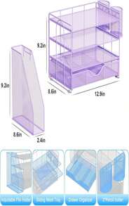 Gianotter Desk Organizers And Accessories With File Holder, 4-Tier Desk Accessories &Amp; Workspace Organizers With Drawer And 2 Pen Holder, Paper Organizer For Office Supplies (Purple) - ColorG - 查看 5