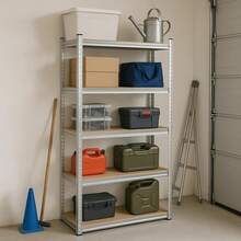Étagère de rangement en métal Klack - Acier galvanisé avec 5 tablettes en MDF 150 x 70 x 30 cm - Livraison depuis l'Espagne! - Argent - Voir 2