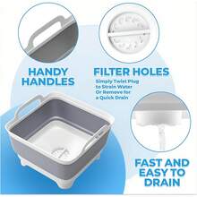 Collapsible Wash Basin With Drain Plug - 2.4 Gal(9L) Wash Basin For  Bottles, Foldable Dish Pans For Kitchen Sink & Camping & Hand Washing Station, Wash Bin, Laundry Tub, Portable Dish Tub Variant 1 - 冷灰色 - 查看 3