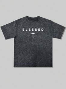 Zrgoth 男士休闲百搭简约胸前图案英文标语印花短袖T恤 - 深灰色 - 查看 3