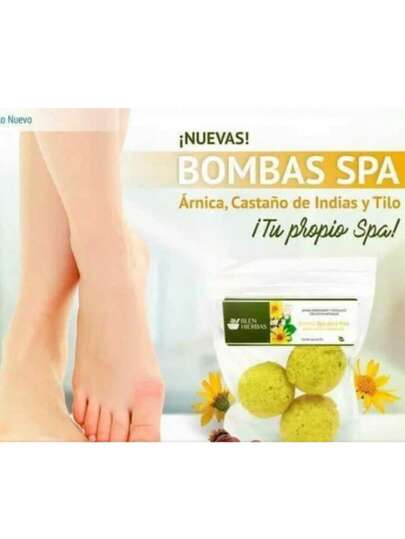 Bombas spa de arnica, castaño de indias y tilo, spa para pies, brinda descanso a los pies, ayuda a desinflamar, bombas efervescentes con extractos naturales y aceites esenciales, contiene 3 piezas, producto confiable y elaborado por especialista y dentro de un laboratorio, ayuda a desinflamar cualquier síntoma de golpe o torcedura, brinda sensación de alivio, ideal para cualquier inflamación causada por golpe, torcedura o moretones.