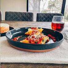 Mora Ceramic Flat Pasta Bowl Set Of 4-35oz, Microwave  Plate With High Edge - Modern Dinnerware For Kitchen And Eating, Large Wide Bowls/Plates For Serving Dinner, Salad, Etc- Vanilla & Charcoal - Vani & Than củi - Xem 6