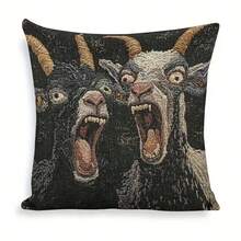 1PC 17.7 X 17.7 Inch Single-Sided Throw Pillowcase, 2D Printed Screaming Goat Pattern, Modern Style, Zip Closure. For Use With Plain Print Design, No Embroidery, No Insert Included. Room Decor Room Essentials Decirations For Bedroom Funny Gifts Spring Home Decor - Black - View 9
