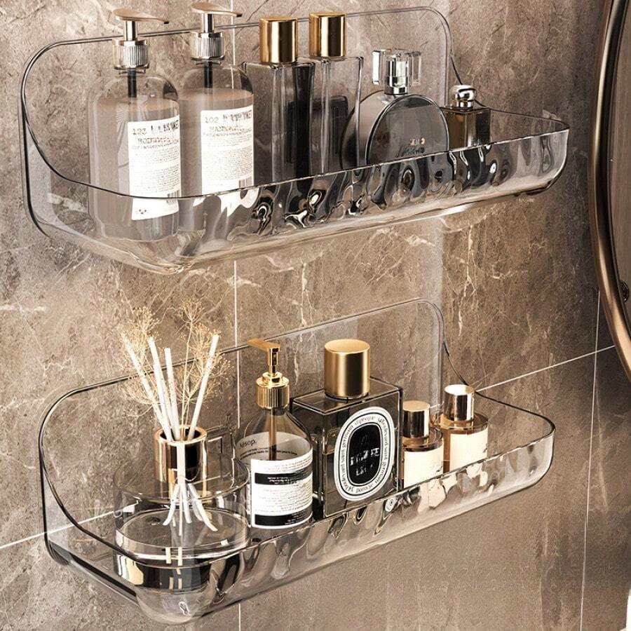 Acrylic Bathroom Storage Rack, Wall Mounted Vanity Organizer, Drill-Free Bathroom Cosmetic Shelf - Large Size [boxed] - View 1