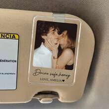 Personalisierte Foto Auto Sonnenblende Clip, ein Geschenk für ihn, individuelles Paar-Foto, wünsche ihm eine gute Fahrt, Valentinstag Geschenk für Freund oder Ehemann (7cm*5cm) - Verschiedenfarbig - Übersicht 3