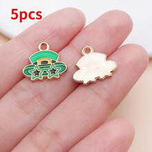 5pcs DIY Charms Pendants Set | Lucky Green Enamel Charms With Clover & Leprechaun Design, Zinc Alloy Material For St. Patrick's Day Jewelry Crafting - Multicolor - View 30