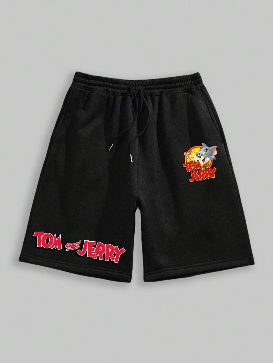 Quần short nam in hình Tom và Jerry, kiểu dáng thường ngày, đa năng, thích hợp cho mùa hè. - màu đen - Xem 1