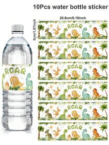 10pcs Dinosaur Theme Water Bottle Labels, Cartoon Dinosaur Roar Water Bottle Stickers, Jungle Animal Water Bottle Wraps, Dinosaur Theme Party Decorations, Suitable For Baby 1st Birthday Party - Multicolor - View 11
