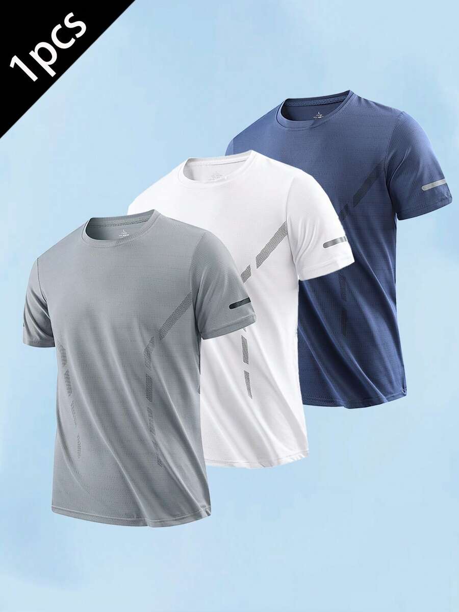 Men's Lightweight Breathable Mesh Short Sleeve T-Shirt, Quick Dry Stretchy Activewear Fitness Workout Top, Summer - Grey - View 1