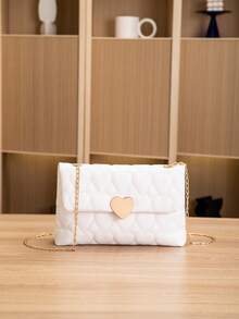 1pc Girls' Heart Embroidery Metal Chain Small Square Bag, Cute Casual Crossbody Bag, Solid Color Embroidered Phone Shoulder Bag, Great Gift - Multicolor - View 8