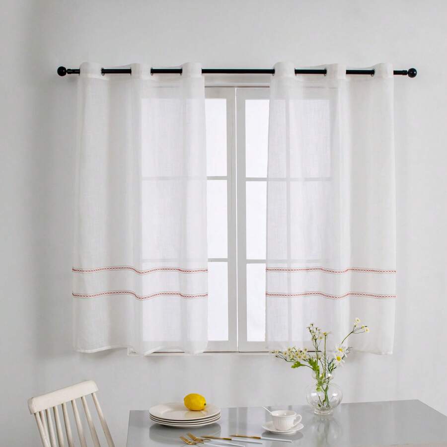 VISTE TU HOGAR Kitchen Window Curtains - Red - View 1