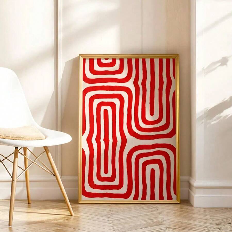 1幅无框复古海报,红色几何艺术印刷品,抽象图案帆布画,适合客厅和卧室装饰,乔迁新居礼物送给朋友 - A - 查看 1