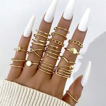 Set de 18 anillos de tono dorado con forma asimétrica para mujer - Amarillo Oro - Ver 4