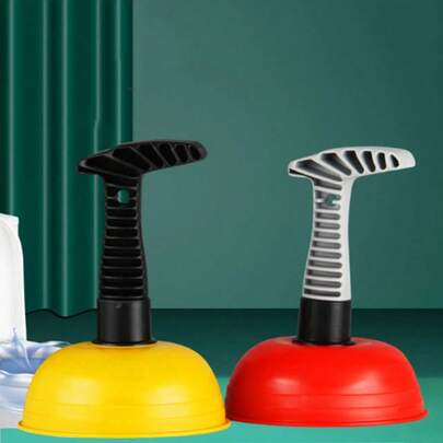 1pc Heavy Duty Sink Drain Pump, Manual Pipe Cleaner With Sink Insertion End, Suitable For Kitchen, Bathroom, Toilet, Shower Pipe Unblocking Tool, Clogged Remover For Residential And Commercial Use, Compact Design, Sturdy Structure, Household Cleaning (Handle Color Random, Black/Gray)