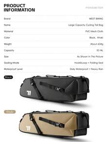 1 pieza Bolsa trasera para bicicleta de 14L de capacidad de la marca WEST BIKING, bolsa de sillín plegable antideslizante y resistente con diseño de válvula de aire, apta para bicicleta de carretera y bicicleta de montaña - Multicolor - Ver 3