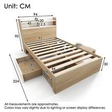 Bed Bases & Foundations - Oak + White + Wood + 90cm*200cm - View 2
