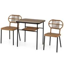 COSTWAY 3 Piece Patio Dining Set, 2 Varied-Size Stackable Rattan Chairs & Dining Table With Shelf, Heavy-Duty Metal Frame, Space-Saving Wicker Breakfast Set For Indoor Outdoor, Brown - Brown - View 2