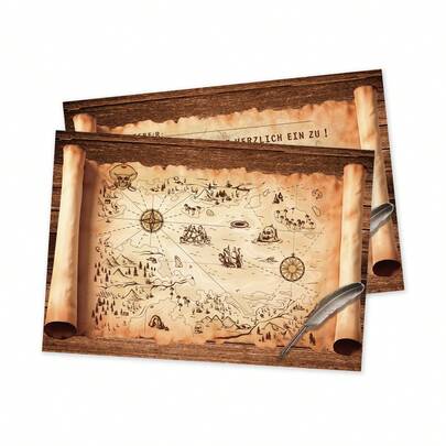 12pcs Treasure Map Themed Birthday, Festival, Party Invitation Cards, Pirate Treasure Party, Birthday, Invitation