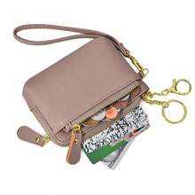 Minimalist Multi-Function Coin Purse, Zipper Pouch Wallet 2-In-1 Coin & Card Holder With Keychain, Suitable For Moms - Multicolor - View 3