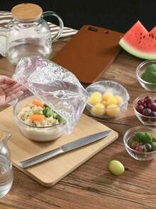 500/200/100/50/1入通用彈性PE食品儲存蓋，透明可拉伸塑膠碗蓋與保鮮袋，適用於剩菜、廚房冰箱食品保護、多用途防塵蓋及野餐派對用品浴帽 - 彩色 - 查看 3