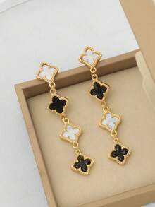 1 Pair Alloy Fashion Elegant Four-Leaf Clover Flower Dangle Earrings, Suitable For Parties, Festivals, And Everyday Wear For Women - Multicolor - View 7