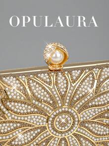 Túi xách OpulAura 1 chiếc đính ngọc trai vàng, kiểu dáng hộp thanh lịch lãng mạn cổ điển, túi đeo chéo thời trang cho cô dâu, dự tiệc cưới, phù hợp cho bữa tối trang trọng, lễ kỷ niệm, đám cưới, tiệc tùng, lễ hội âm nhạc, món quà tuyệt vời dành cho phụ nữ. - Vàng - Xem 4