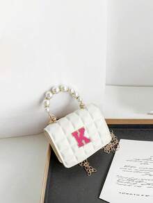 1pc A-Z Letter DIY Bag, Fashionable PU Magnetic Buckle, Stylish Mini Embossed Texture, Versatile Pearl Handbag, Chain Shoulder Crossbody Bag, Suitable For Outings And Daily Use, Perfect Gift For Friends And Family (Pearl Surface May Have Scratches And Bumps, Which Are Unavoidable) - White With Magenta Letter 1 - View 5