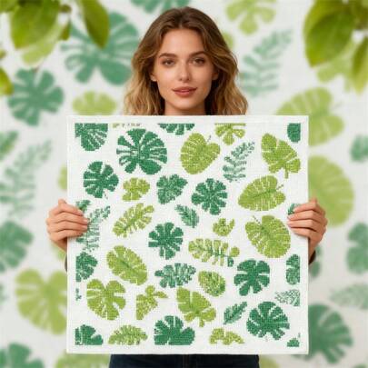 SNA 2026新款热带叶子十字绣手工刺绣针线工艺用品卧室墙面装饰家居DIY套件工艺品刺绣套件十字绣套件钩针套件戳绣套件缝纫配件缝纫套件绣线工艺套件针线材料缝纫图案钩针工艺用品刺绣套件初学者缝纫图案