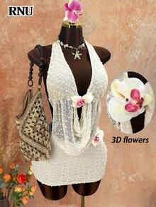 RNU Women's New Spring/Summer Floral Adjustable Headband, Suitable For Holidays, Music Festivals, Vacations, Beaches, Parties, Afternoon Tea And Other Occasions, Vintage, Afternoon Tea, Outdoor, Spring/Summer Solid Color Woven Fabric, Elegant Retro Style, Festivals, Work, Back To School, Tops - Apricot - View 7