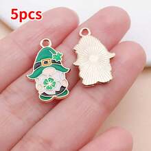 5pcs DIY Charms Pendants Set | Lucky Green Enamel Charms With Clover & Leprechaun Design, Zinc Alloy Material For St. Patrick's Day Jewelry Crafting - Multicolor - View 13