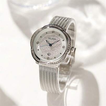 Seiko ALBA Women's Quartz Watch With Floral Dial, Creative Casual Summer Watch, Silver Metal, 30M Water Resistant, Fashion, Ladies Watch, Suitable For Daily Use, Birthday, Anniversary, Valentine's Day Gift