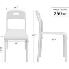 Juego de 4 sillas de comedor apilables de plástico para cocina, patas de metal, fácil montaje, respaldo ergonómico, impermeables y resistentes a las manchas, para exterior, oficina, cocina y sala de estar. - Blanco - Ver 5