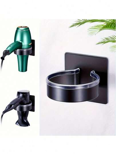 Bathroom Hair Dryer Wall Mount Holder - Multi-Hook Bathroom Storage Rack, Space-Saving For Storing Hair Dryer And Large Styling Tools, Wall-Mounted, Sturdy Minimalist Design, Black, Bathroom Accessory, Smooth Surface, Structure, Modern Storage, Sturdy Plastic, Metal Hooks, Professional Salon, Suitable For Small Spaces