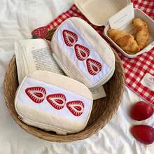 白色天鹅绒化妆包，带拉链，饰有红色水滴刺绣图案，柔软面料，可收纳化妆品、洗漱用品、配饰，小巧便携，旅行必备 - 彩色 - 查看 11