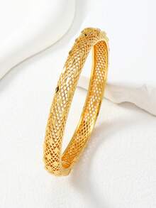 1 pieza Brazalete de patrón de celosía hueco chapado en oro de 24K, mejor regalo para familiares y amigos durante el Ramadán - Amarillo Oro - Ver 7