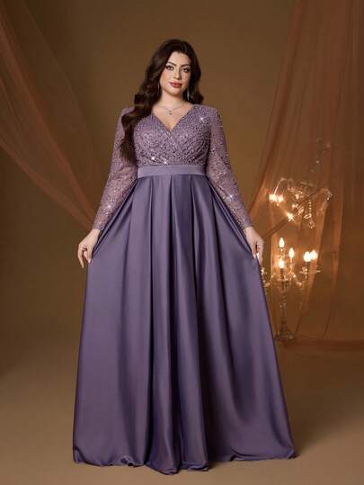 Plus Size Elegant Bridesmaid Dress, Ruffle Trim, Sheer, Belted, Metal Buckle, Chiffon, Suitable For Ball, Wedding, Party, Wedding Guest, Evening Gown