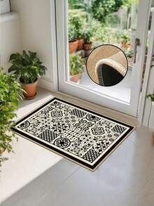 3.5mm Thick Soft Rubber Linen Kitchen Mat, Moroccan Tile Style Absorbent Kitchen Rug, Edged Carpet To Prevent Peeling, Water-Absorbing And Easy To Clean Mat, Linen Surface With Sponge Middle And Rubber Bottom, Suitable For Kitchen, Bathroom, Laundry Room, Hallway, Living Room And Other Occasions - Multicolor - View 7